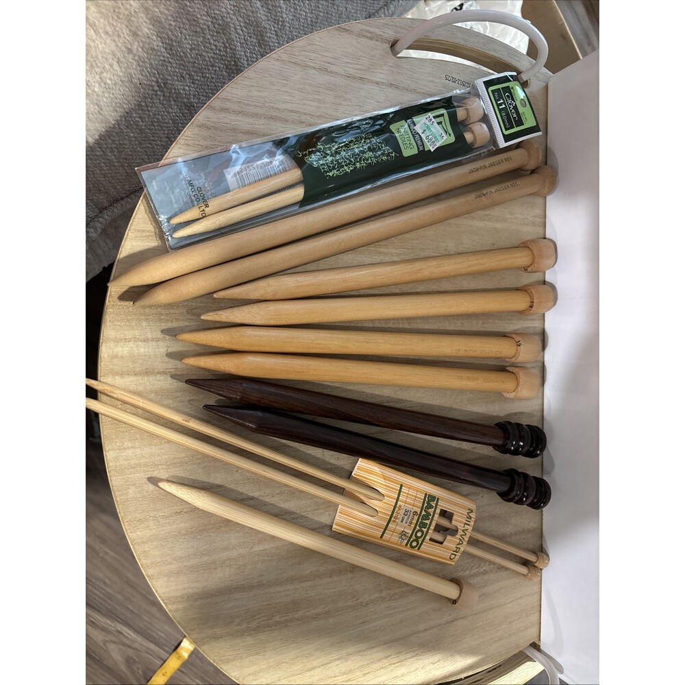 Huge Lot Wooden Knitting Needles Some New Used Vintage Clover Milward Jack-pin